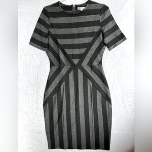 DE Collection Black and Gray Striped Bodycon Dress Straight Pencil Skirt